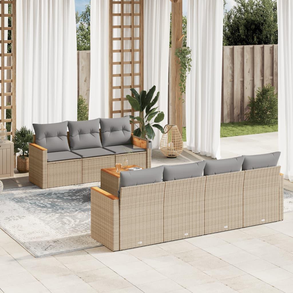 Sofasæt Til Haven 8 Dele Med Hynder Polyrattan - beige og grå