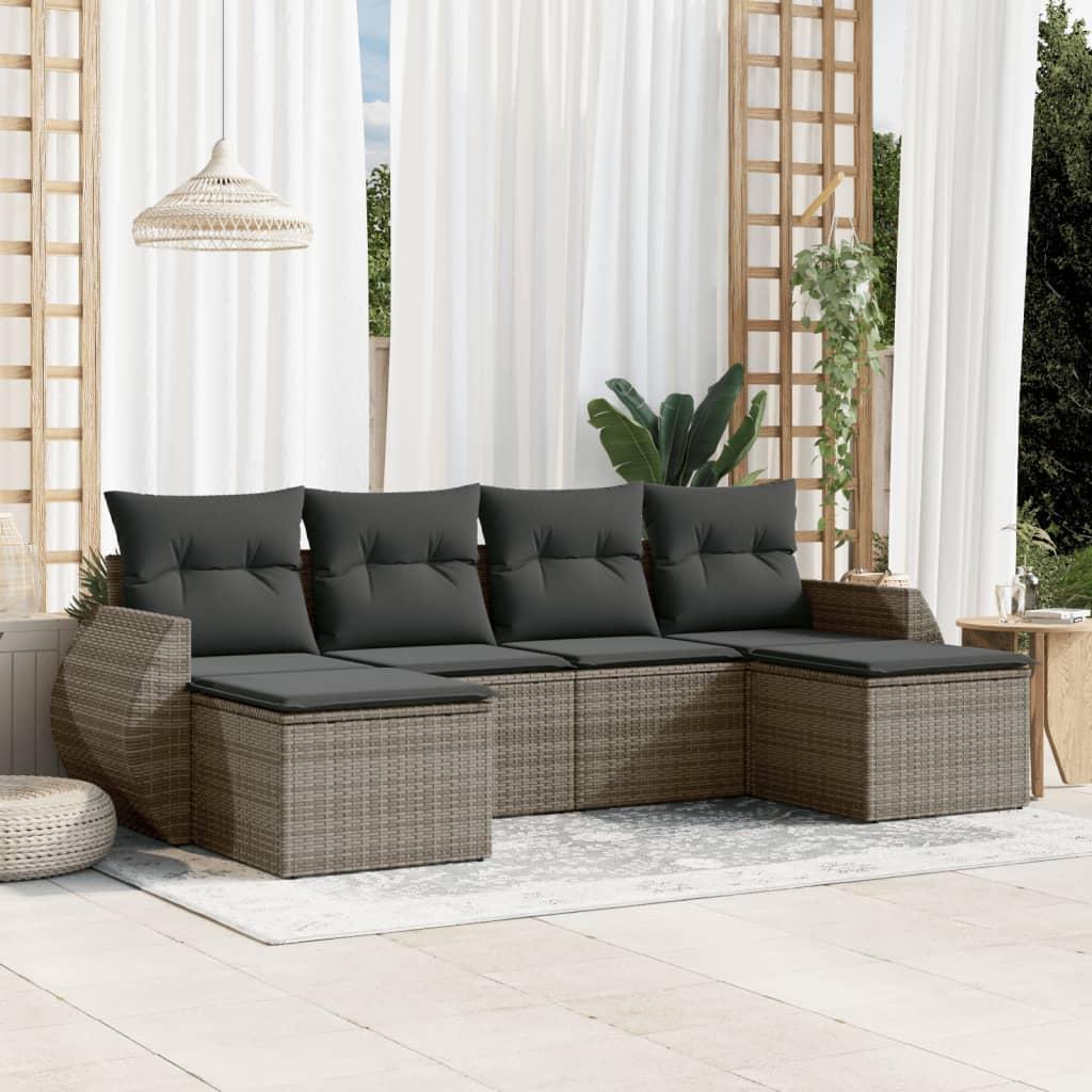 Sofasæt Til Haven 7 Dele Med Hynder Polyrattan Beige - Grå / Uden bord