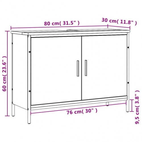 Underskab til håndvask 80×30×60 cm - konstrueret træ, røget eg