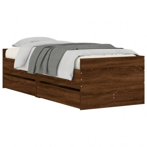 Sengeramme med skuffer 90x190 cm - brun egetræsfarve