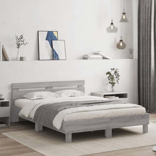 Sengeramme med sengegavl 150 x 200 cm - grå sonoma-eg
