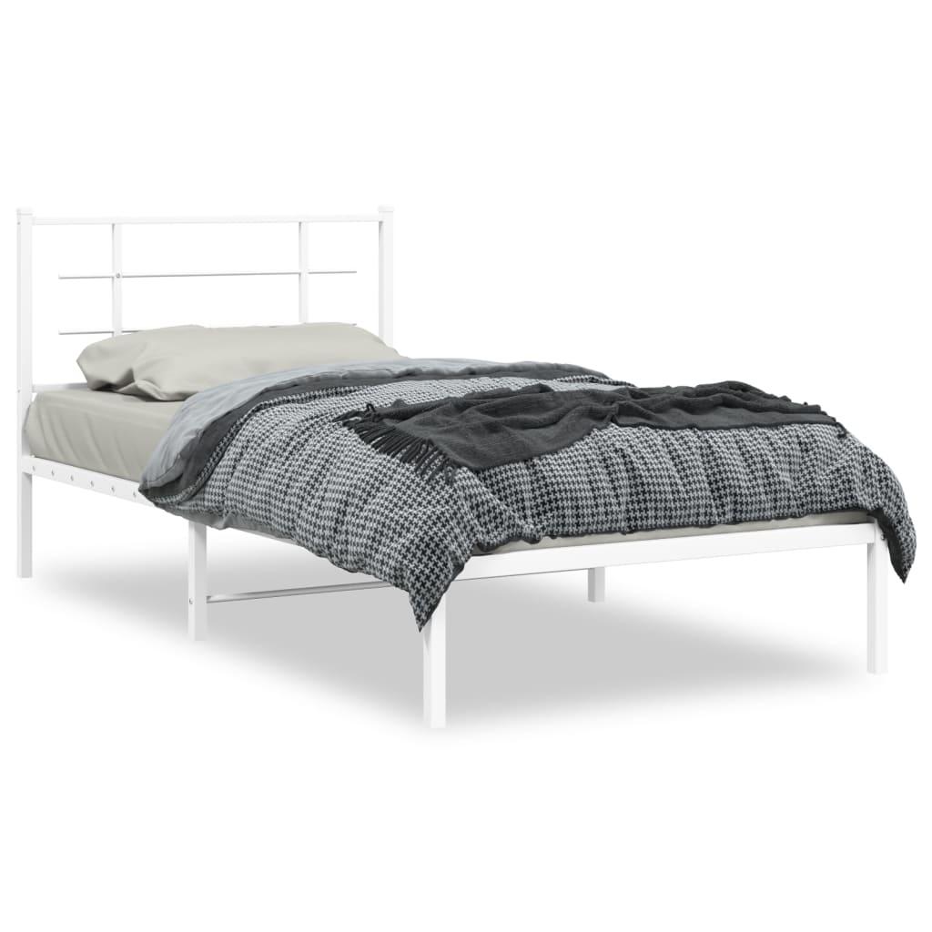 Sengeramme Med Sengegavl Metal - Hvid / med hovedgærde / 100 x 200 cm