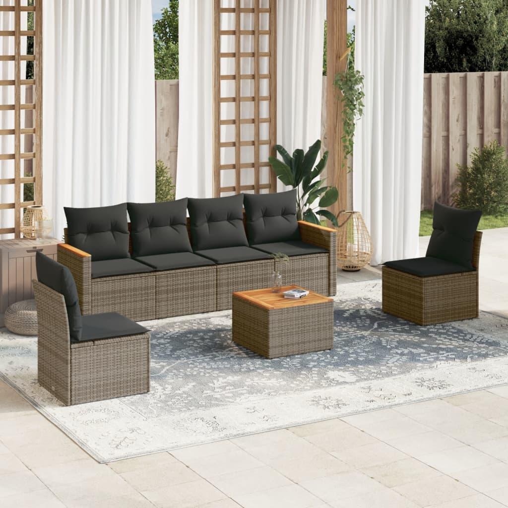 Sofasæt Til Haven 6 Dele Med Hynder Polyrattan - Grå / Med bord