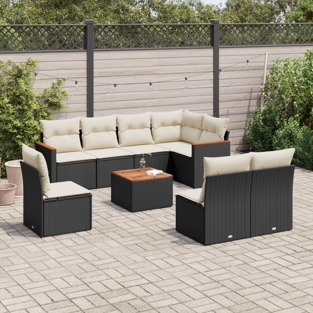 Sofasæt Til Haven 8 Dele Med Hynder Polyrattan - Sort og cremefarvet / Med bord