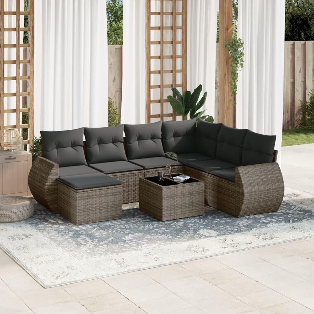 Sofasæt Til Haven 7 Dele Med Hynder Polyrattan - Grå / Med bord