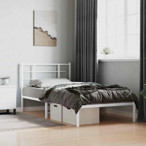 Sengeramme med sengegavl 107×203 cm - metal, hvid