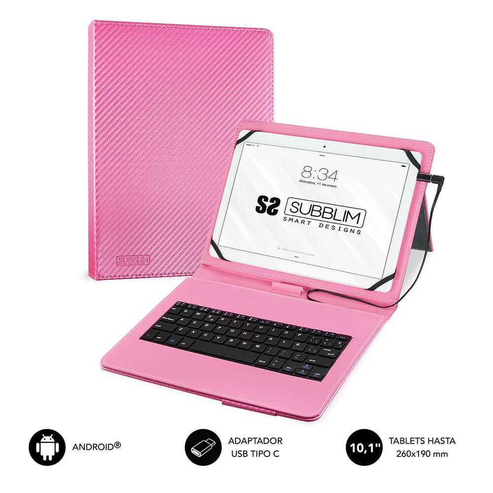 Case til tablet og tastatur Subblim SUB-KT1-USB003 10.1" Pink Spansk qwerty QWERTY