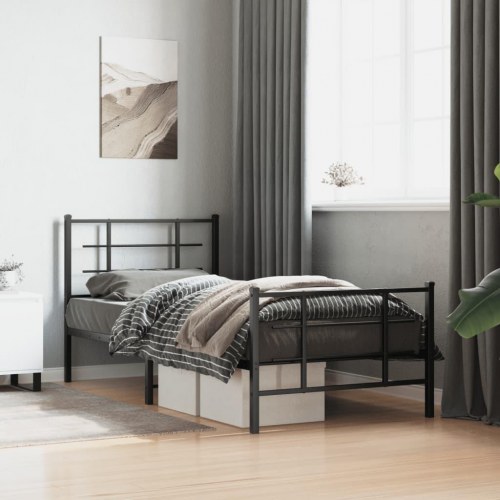 Sengeramme med sengegavl og fodgærde 90 x 200 cm - sort