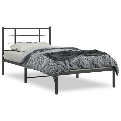 Sengeramme med sengegavl 100×200 cm - metal, sort