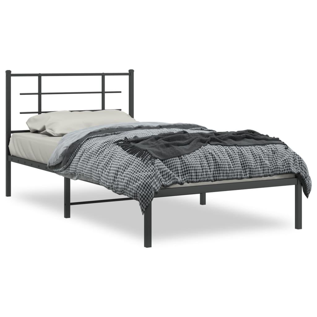Sengeramme Med Sengegavl Metal - Sort / Med Hovedgærde / 100 x 200 cm