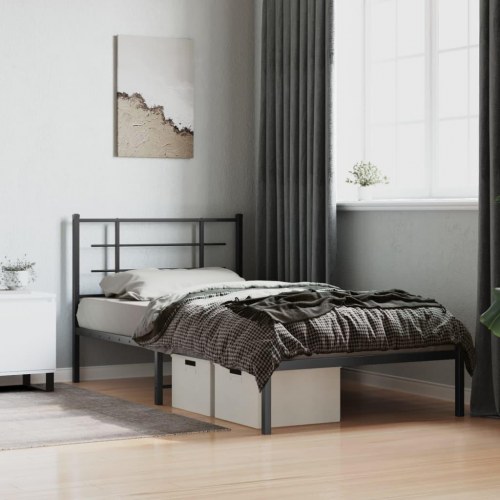 Sengeramme med sengegavl 100×200 cm - metal, sort