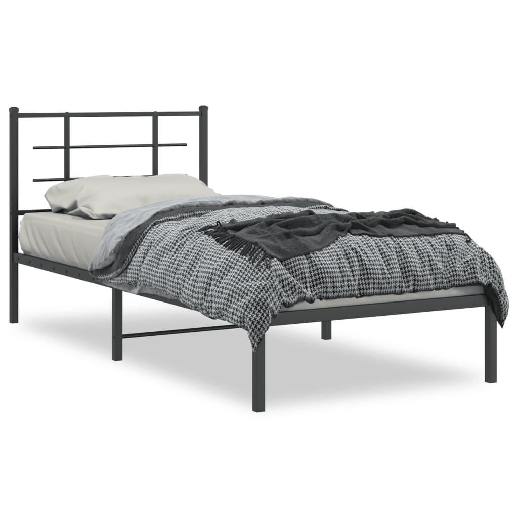 Sengeramme med sengegavl 90x200 cm - metal, sort