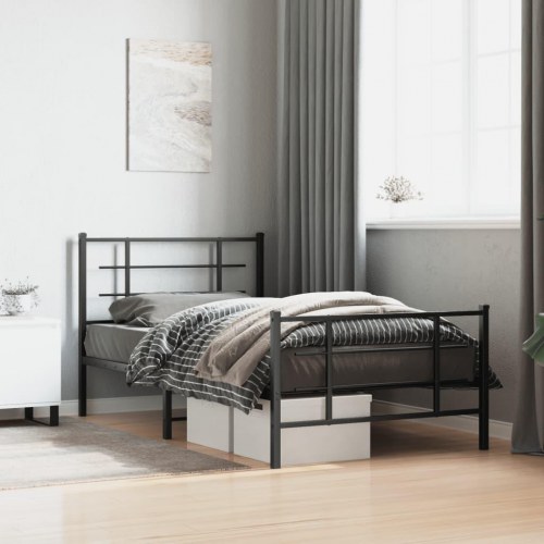 Sengeramme i metal med sengegavl og fodgærde 100 x 200 cm - sort
