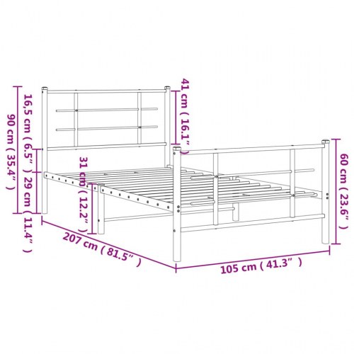 Sengeramme i metal med sengegavl og fodgærde 100 x 200 cm - sort