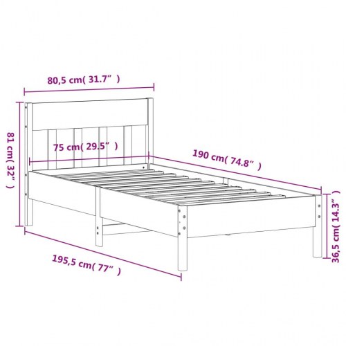 Sengeramme 75x190 cm i massivt fyrretræ - gyldenbrun