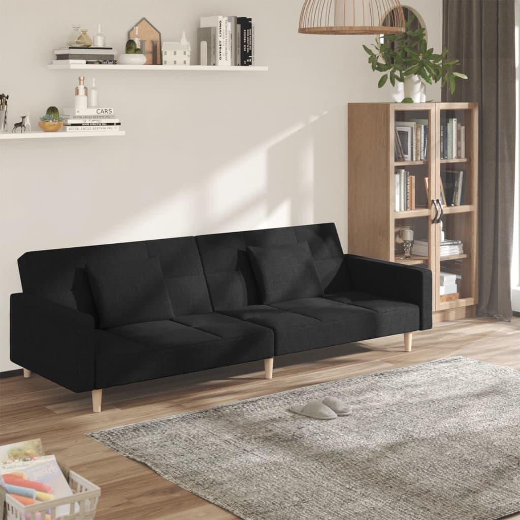 2 Personers Sovesofa Med 2 Puder Stof Sort
