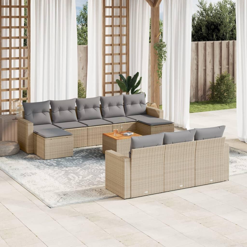 Sofasæt til haven 11 dele med hynder polyrattan beige