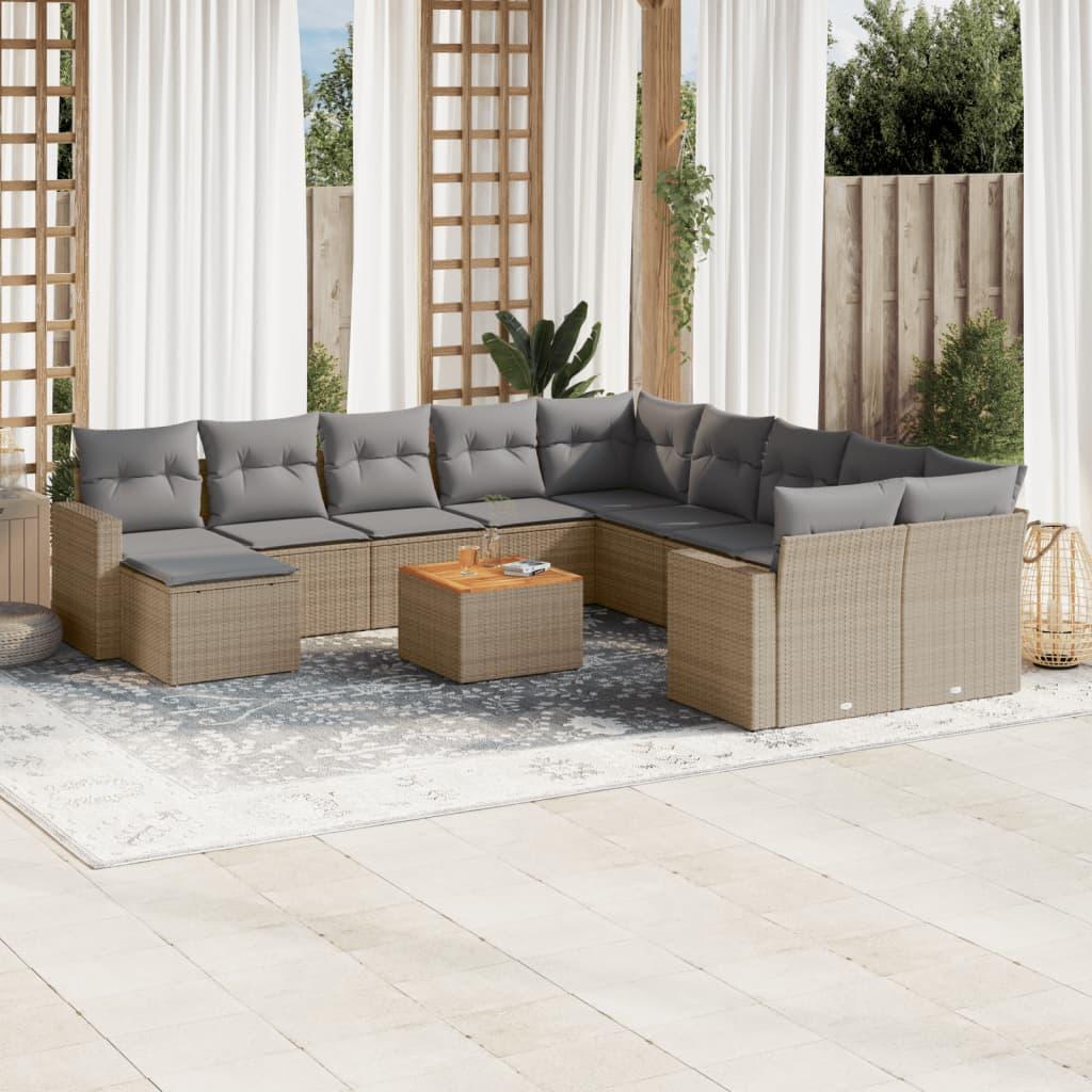 Sofasæt til haven 12 dele med hynder polyrattan beige