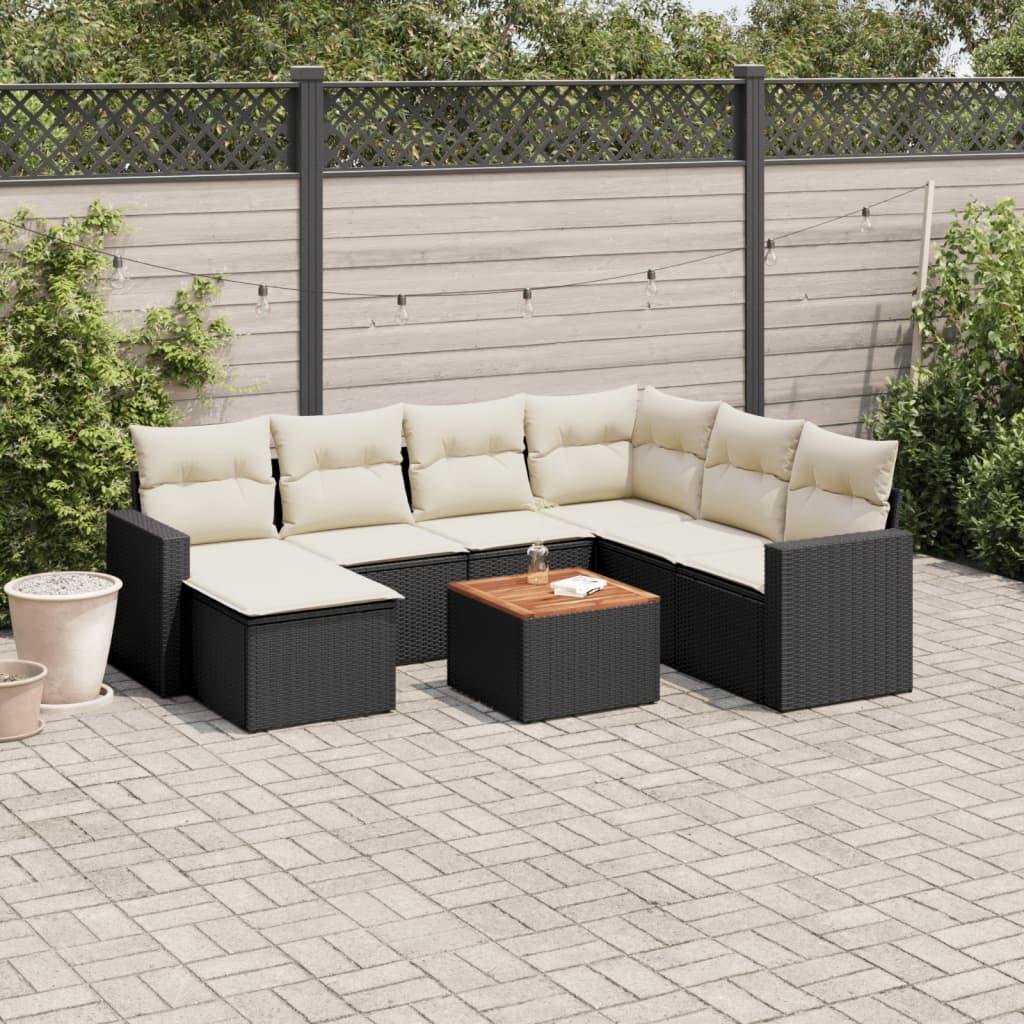 Sofasæt Til Haven 8 Dele Med Hynder Polyrattan - Sort og cremefarvet / hjørnedel bord 3x midterdel