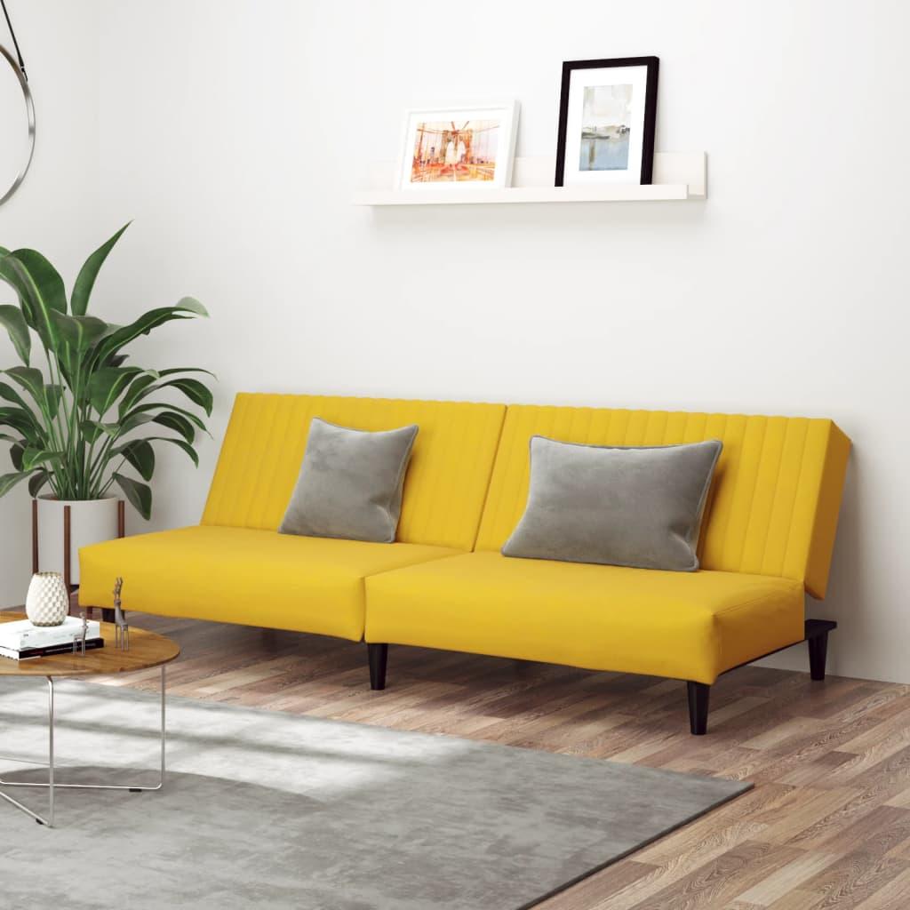 2-Personers Sovesofa Fløjl - Gul / Uden armlæn