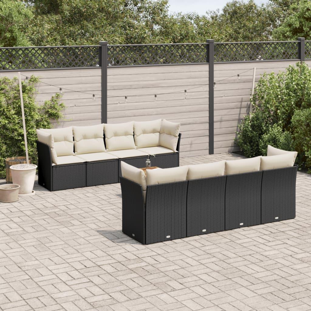 Sofasæt Til Haven 9 Dele Med Hynder Polyrattan - Sort og cremefarvet / 4x midterdel bord 4x hjørnedel