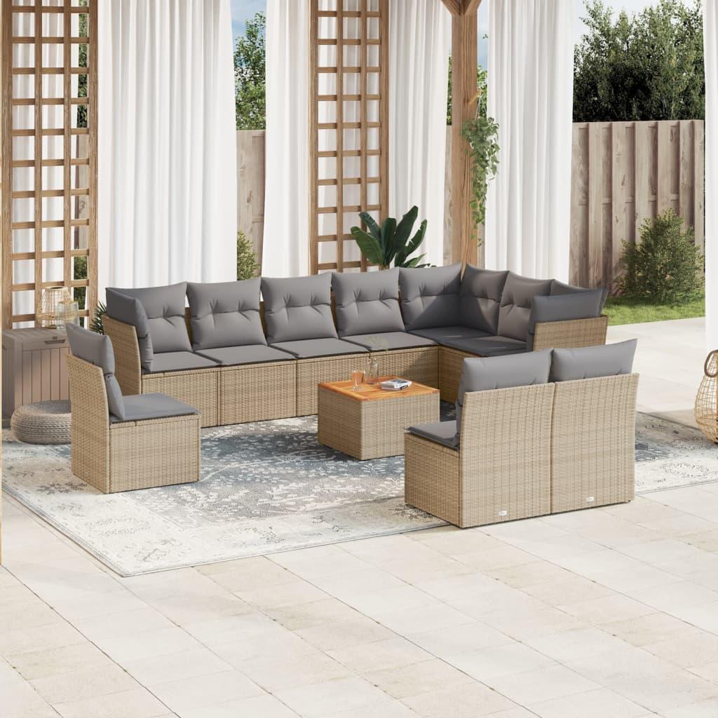 Sofasæt Til Haven 11 Dele Med Hynder Polyrattan Beige - beige og grå