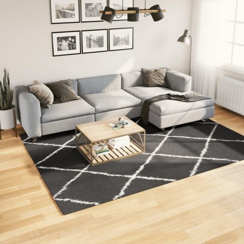 Shaggy gulvtæppe PAMPLONA - 200 × 280 cm, høj luv, sort/creme