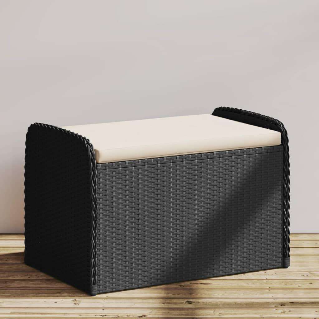 Opbevaringsbænk med hynde 80x51x52 cm polyrattan sort