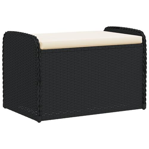 Opbevaringsbænk med hynde 80x51x52 cm polyrattan sort