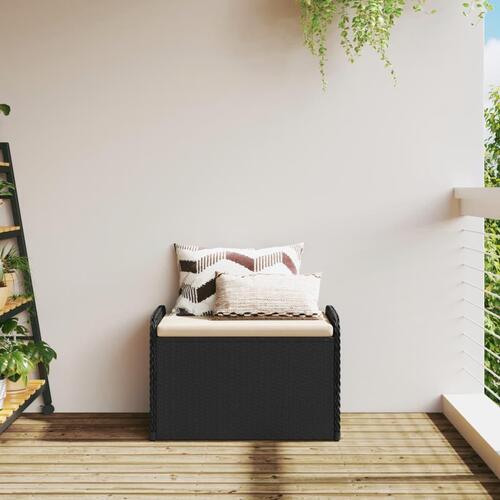 Opbevaringsbænk med hynde 80x51x52 cm polyrattan sort