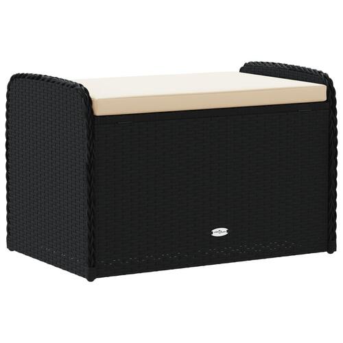 Opbevaringsbænk med hynde 80x51x52 cm polyrattan sort