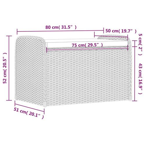 Opbevaringsbænk med hynde 80x51x52 cm polyrattan sort