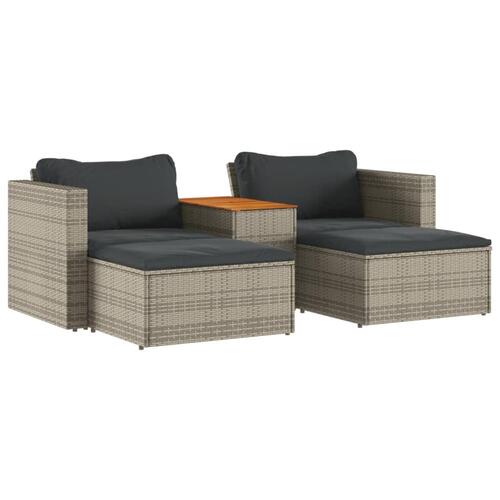 Sofasæt 5 dele med hynder polyrattan akacietræ grå