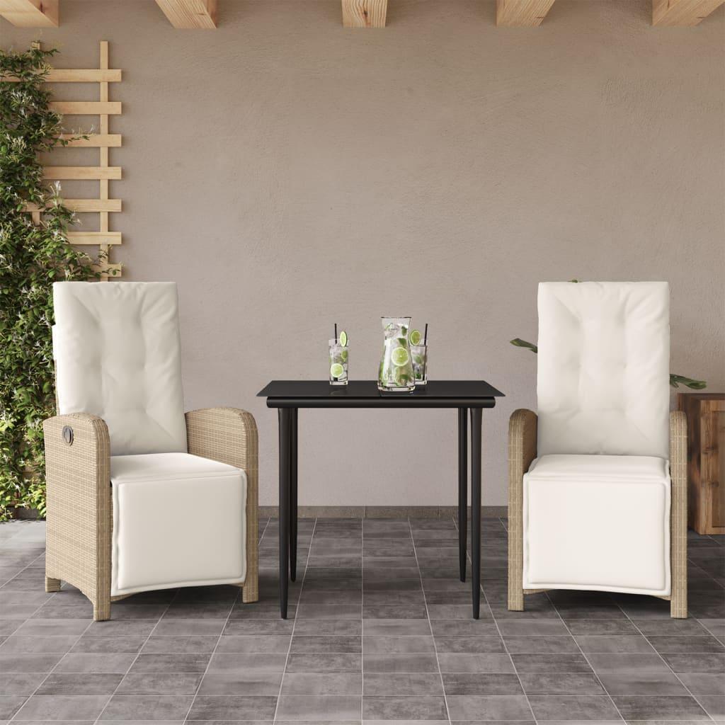 Bistrosæt til Haven 3 Dele med Hynder Polyrattan Beige - 80 cm bordlængde / Skarpt ben / 2