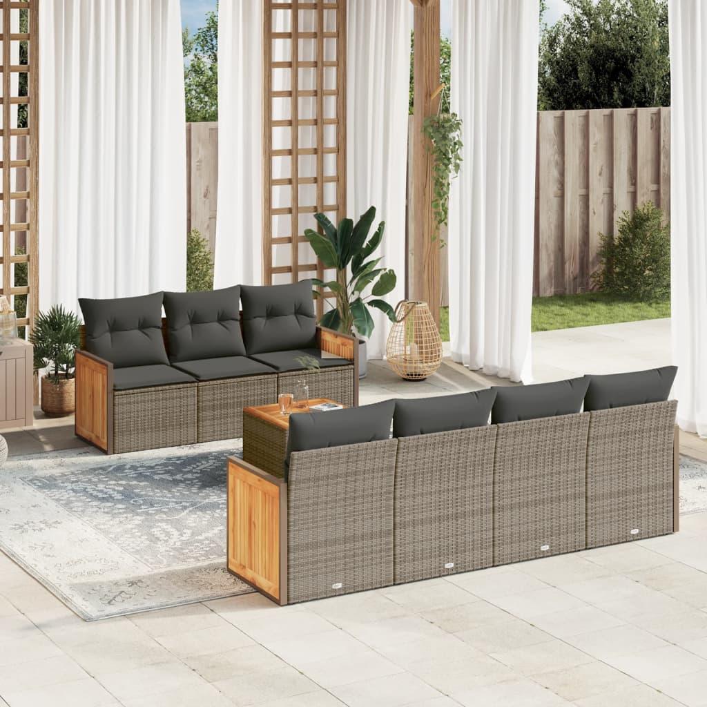 Sofasæt til haven - 8 dele med hynder i polyrattan, grå