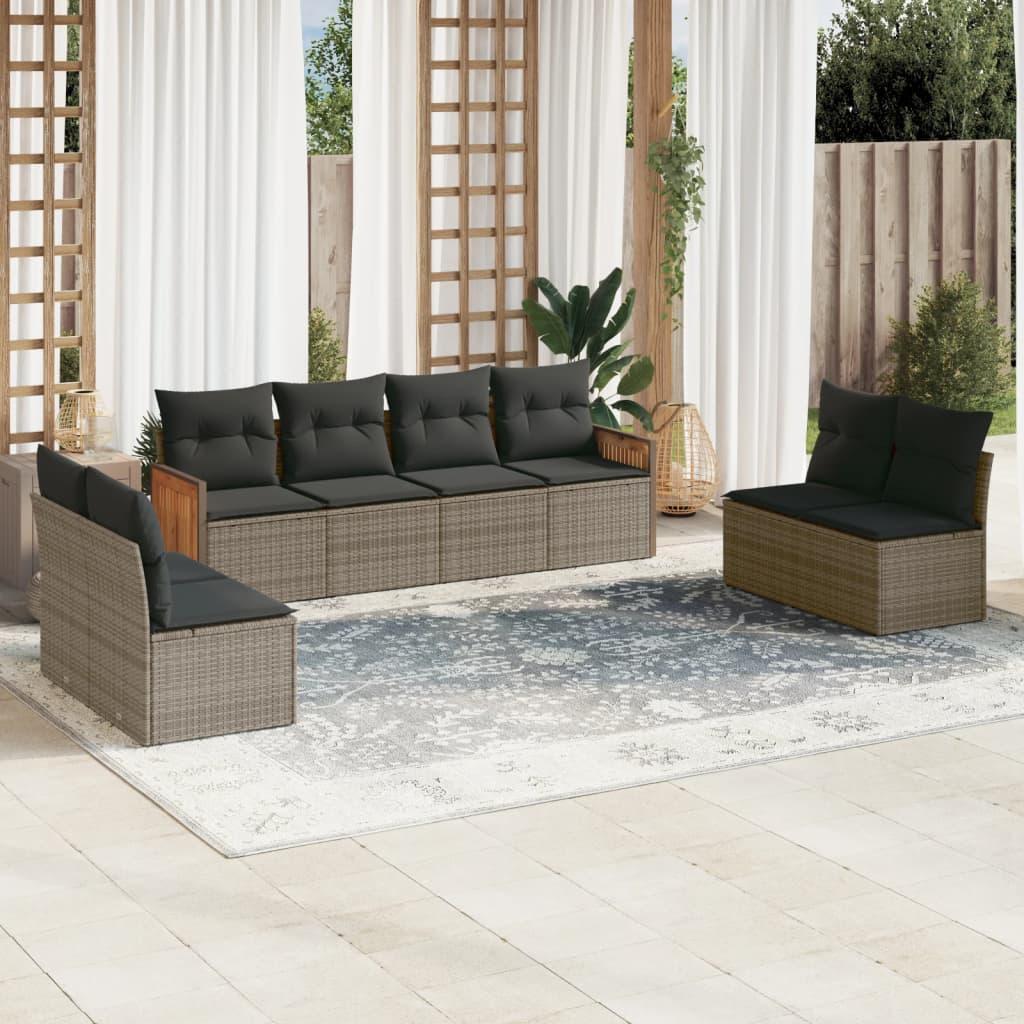 Sofasæt til haven - 8 dele med hynder og opbevaring, polyrattan, grå