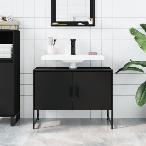 Underskab til håndvask 80 × 33 × 60 cm i konstrueret træ - sort