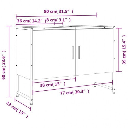Underskab til håndvask 80 × 33 × 60 cm i konstrueret træ - sort