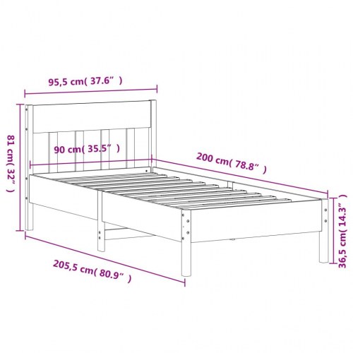Sengeramme 90 x 200 cm i massivt fyrretræ - gyldenbrun