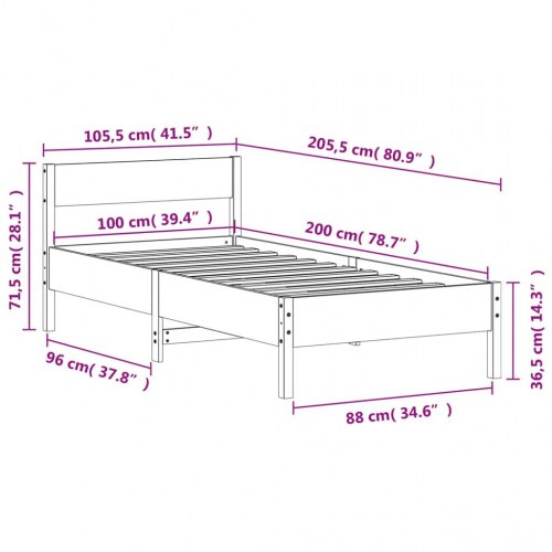 Sengeramme uden madras 100x200 cm massivt fyrretræ