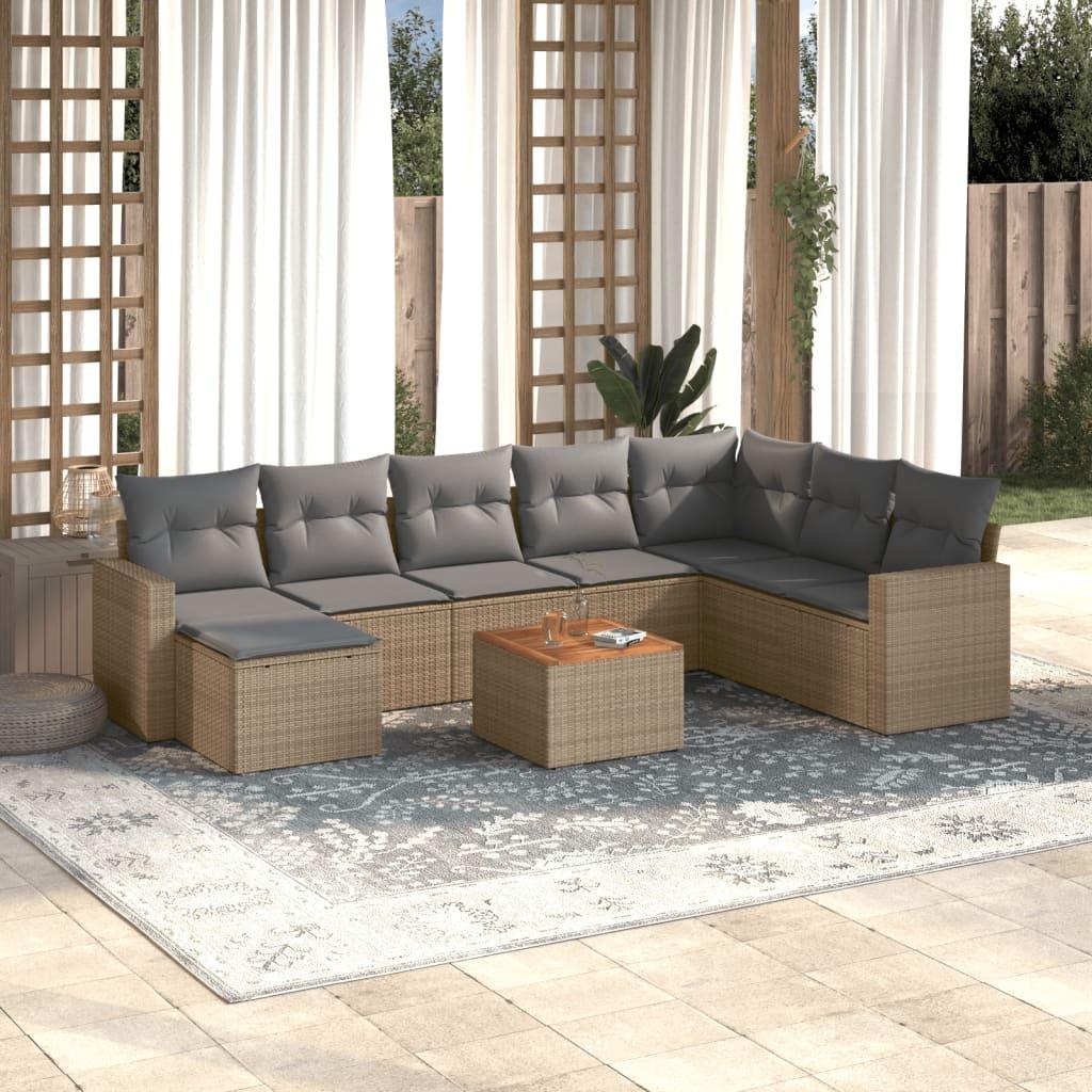 Sofasæt Til Haven 9 Dele Med Hynder Polyrattan - beige og grå