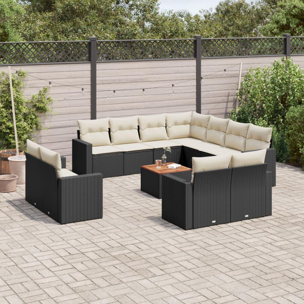 Sofasæt Til Haven 13 Dele Med Hynder Polyrattan - Sort og cremefarvet