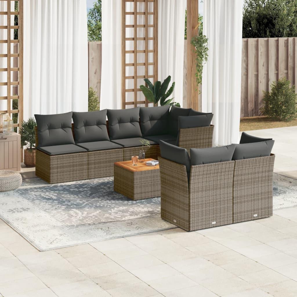 Sofasæt Til Haven 8 Dele Med Hynder Polyrattan - grå og mørkegrå / bord 3x midterdel 2x hjørnedel