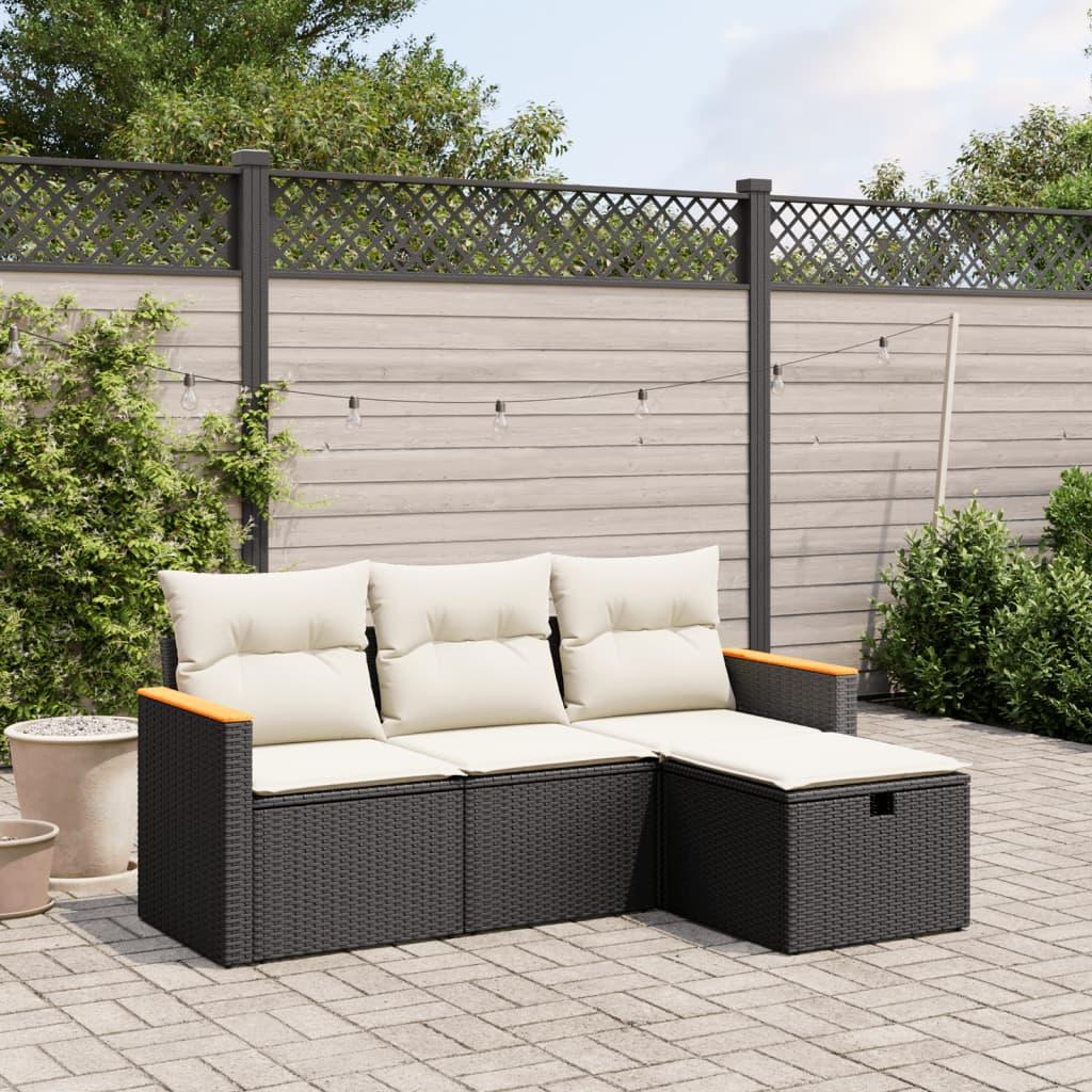 Sofasæt Til Haven 4 Dele Med Hynder Polyrattan Beige - Sort og cremefarvet / uden opbevaring