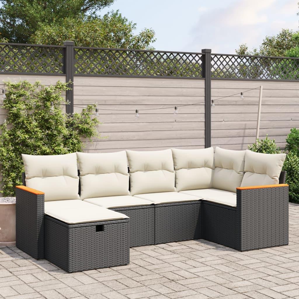 Sofasæt Til Haven 6 Dele Med Hynder Polyrattan - Sort og cremefarvet / uden opbevaring