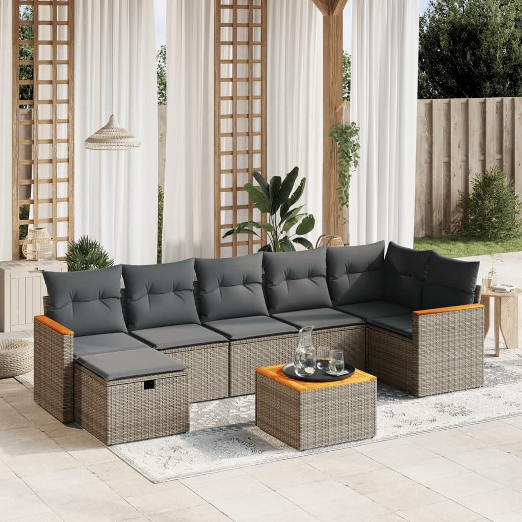 Sofasæt til haven - 8 dele med hynder i polyrattan, grå