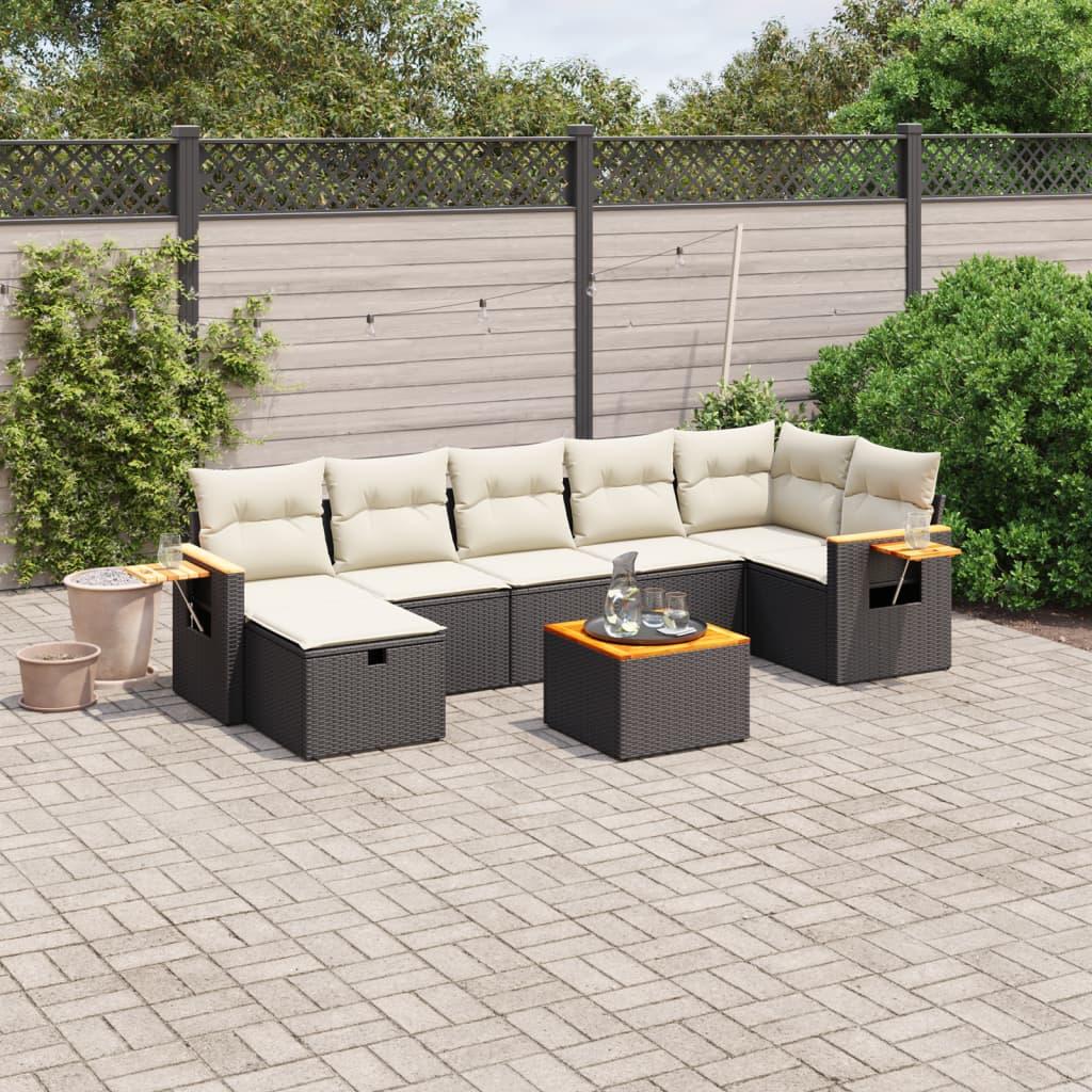Sofasæt til haven - 8 dele med hynder i polyrattan, sort