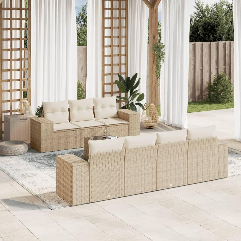 vidaXL sofasæt til haven 8 dele med hynder polyrattan beige
