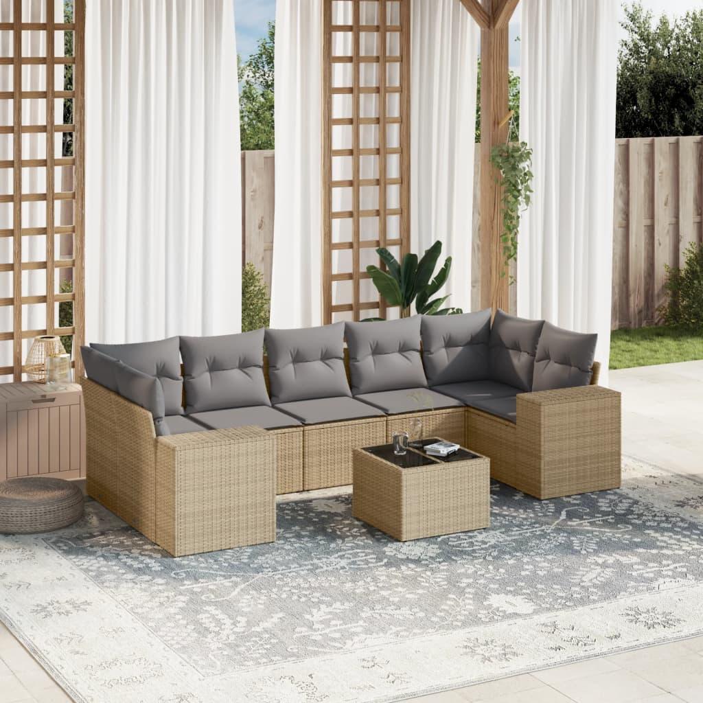 Sofasæt Til Haven 8 Dele Med Hynder Polyrattan - beige og grå