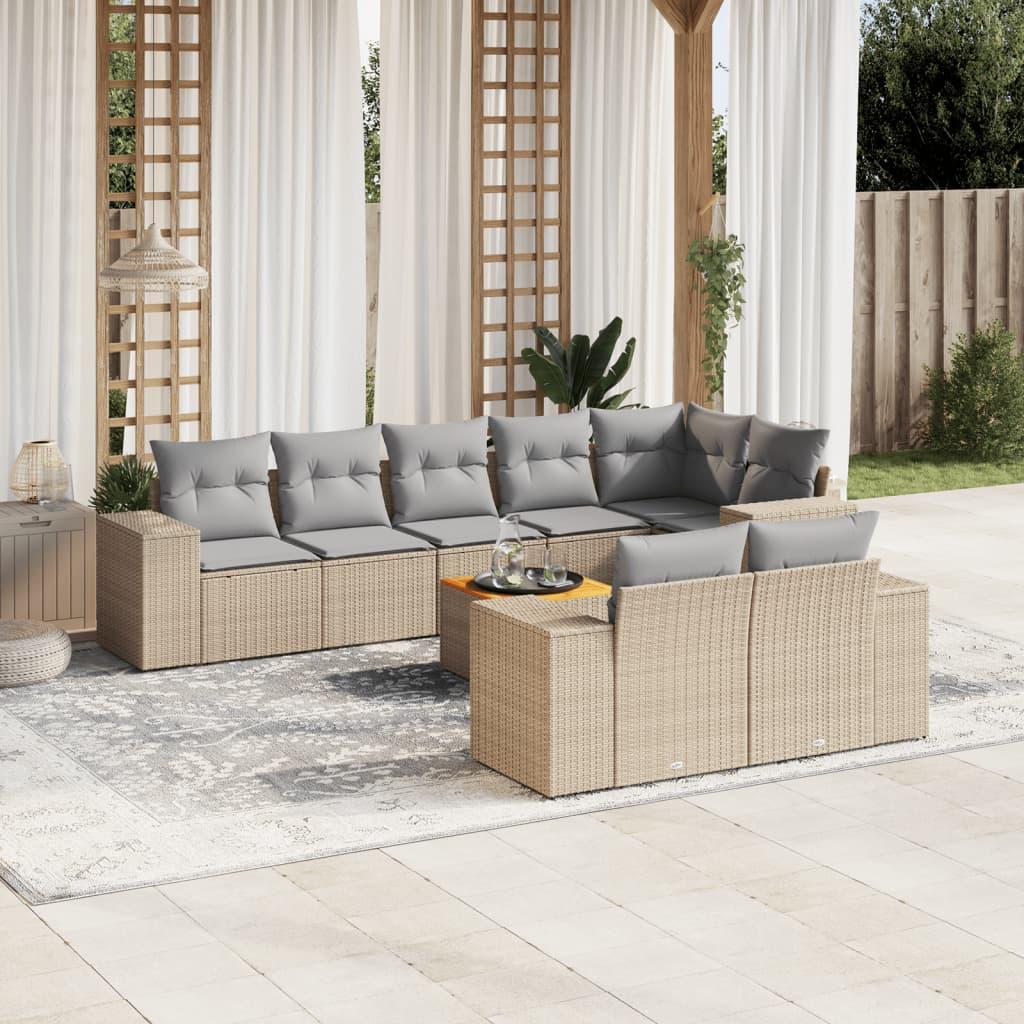 Sofasæt Til Haven 9 Dele Med Hynder Polyrattan - beige og grå / hjørnedel 3x midterdel bord